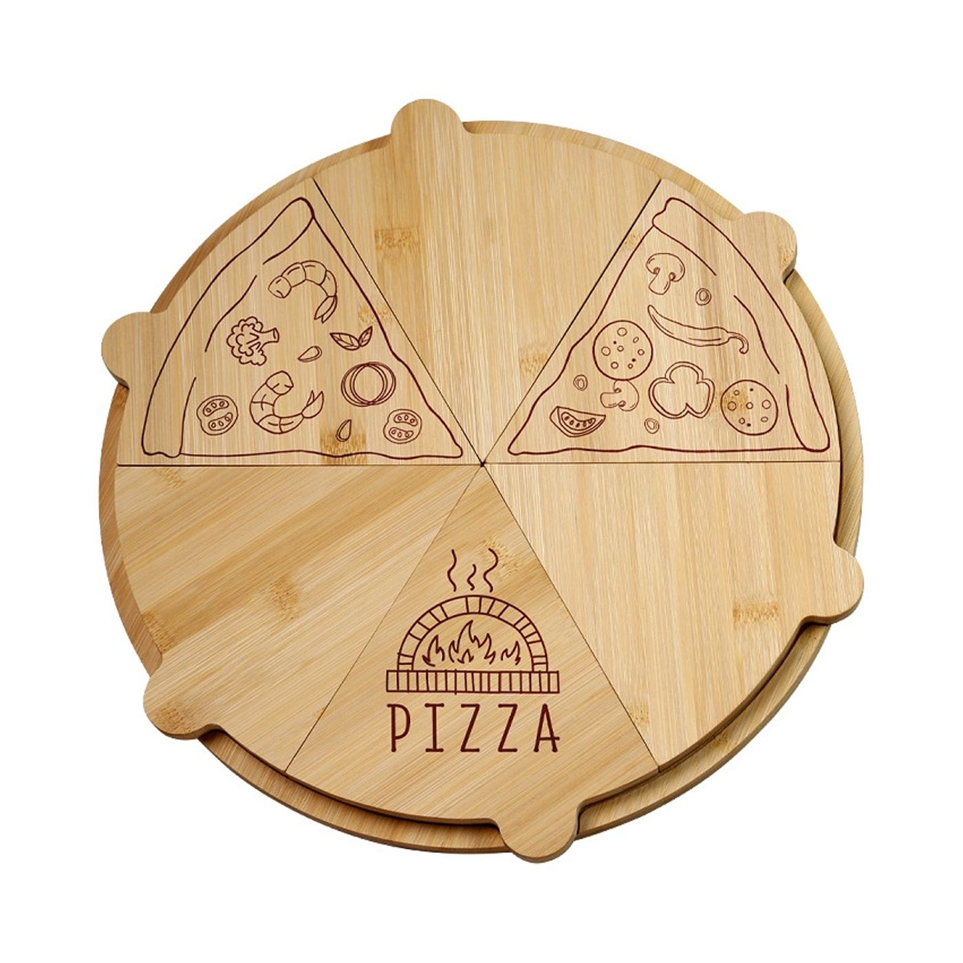 Kesper 58468 Kerek Pizza Tálalódeszka, Bambusz, 36 cm, 6 Rekeszes, Barna - 2