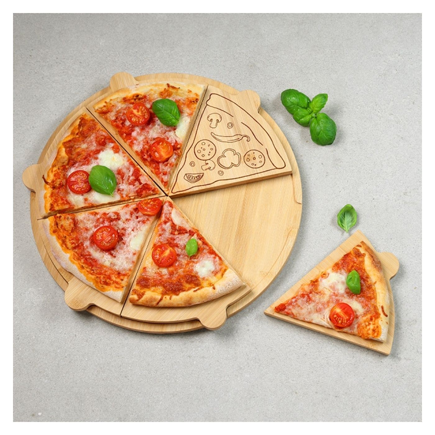 Kesper 58468 Kerek Pizza Tálalódeszka, Bambusz, 36 cm, 6 Rekeszes, Barna - 3