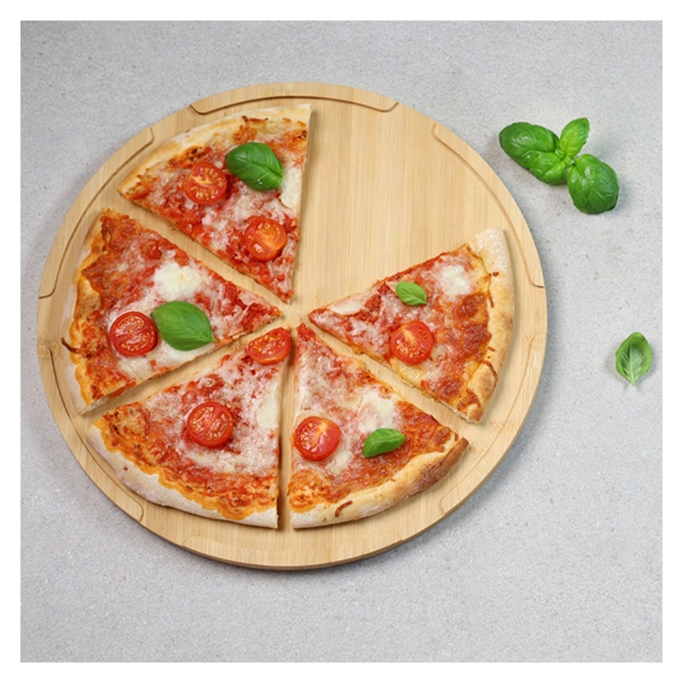 Kesper 58468 Kerek Pizza Tálalódeszka, Bambusz, 36 cm, 6 Rekeszes, Barna - 4