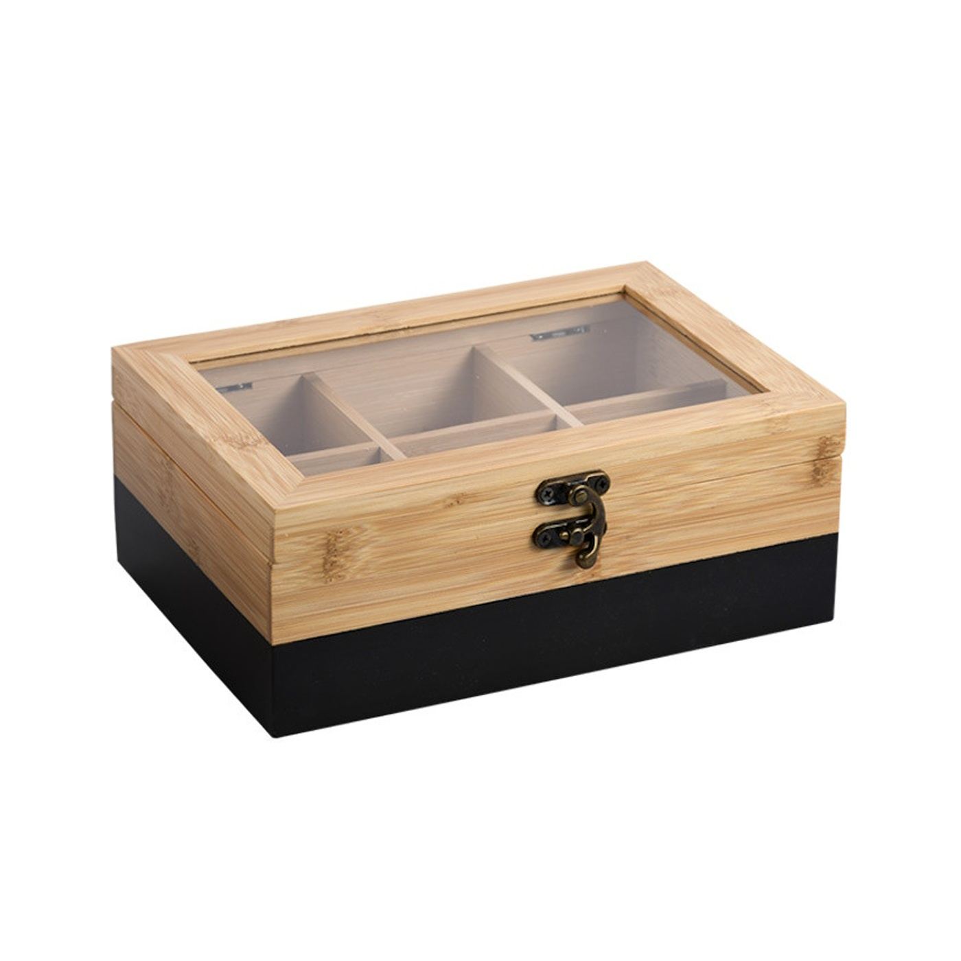 Kesper 58940 Teafilter tartó doboz, 6 rekesszel, 21.6x15x8.5 cm, Bambusz, Barna/Fekete - 2