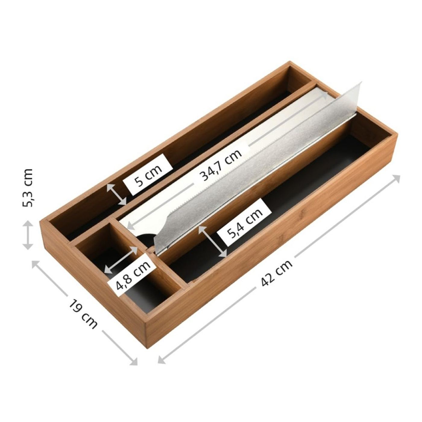 Kesper 59041 Fólia és sütőpapír adagoló, 4 rekeszes, 2 tekercs 30 cm-ig, bambusz, barna - 6