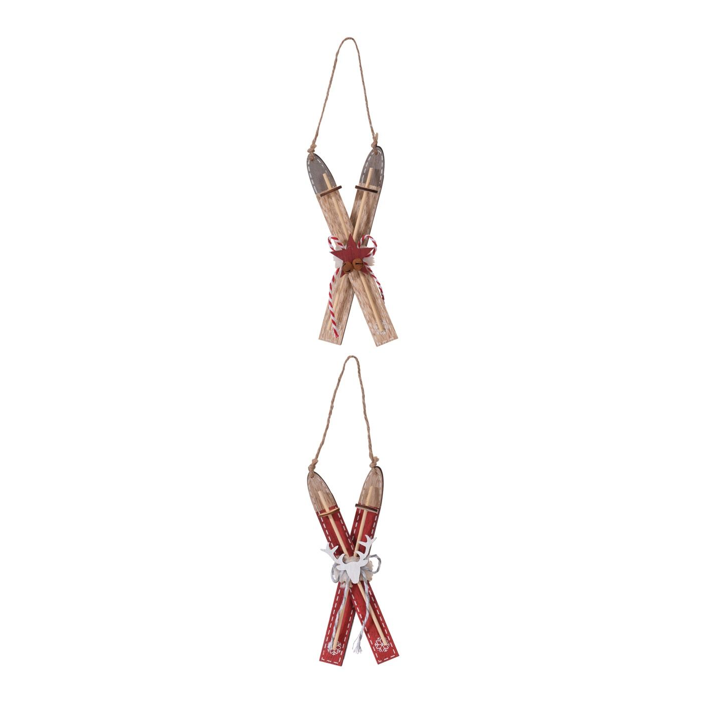 Fából készült dísz sílécekkel, akasztóval, 17 cm - 2