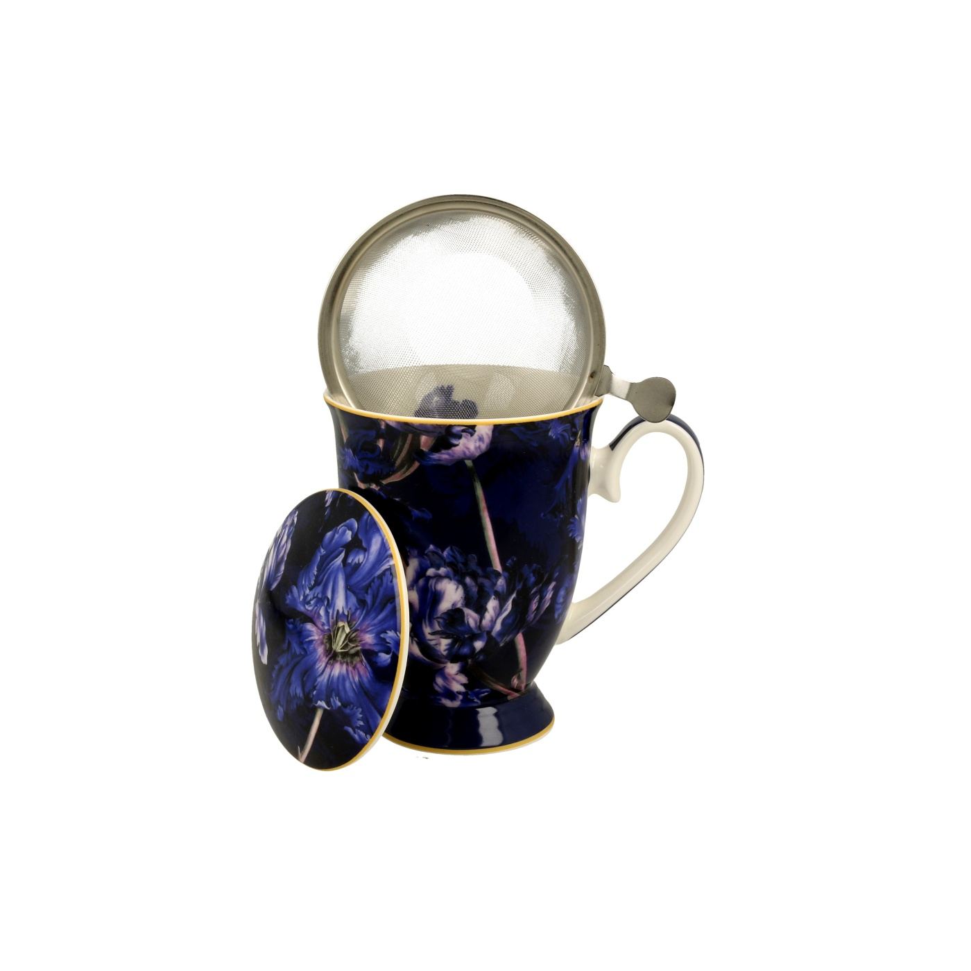 Teáscsésze szett, porcelán, Violet Tulips, fém infúziós betéttel, 325 ml - 2