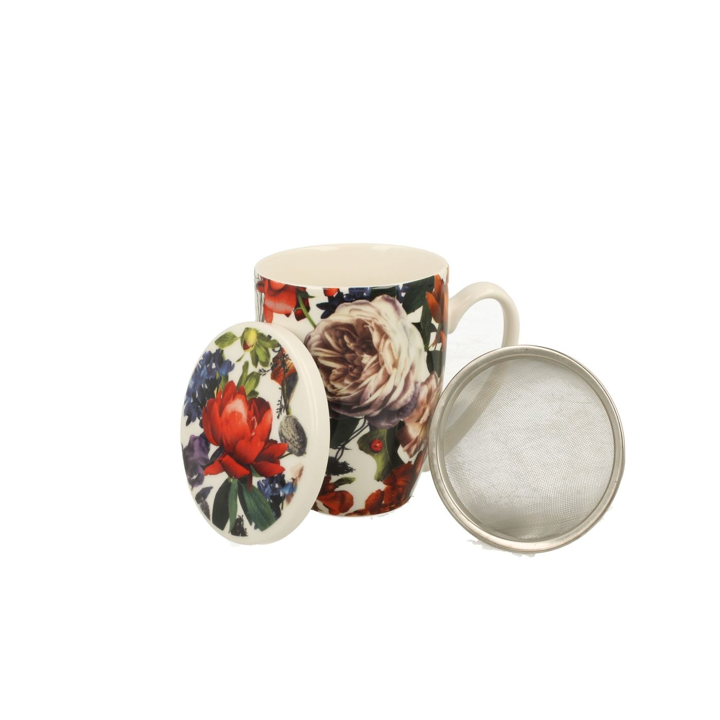 Teáscsészékészlet, porcelán, White Rose, fém infúziós betéttel, 325 ml - 2