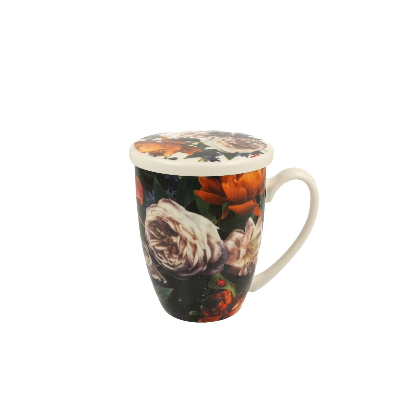 Teáscsészékészlet, porcelán, Dark Flowers, fém infúziós betéttel, 325 ml - 2