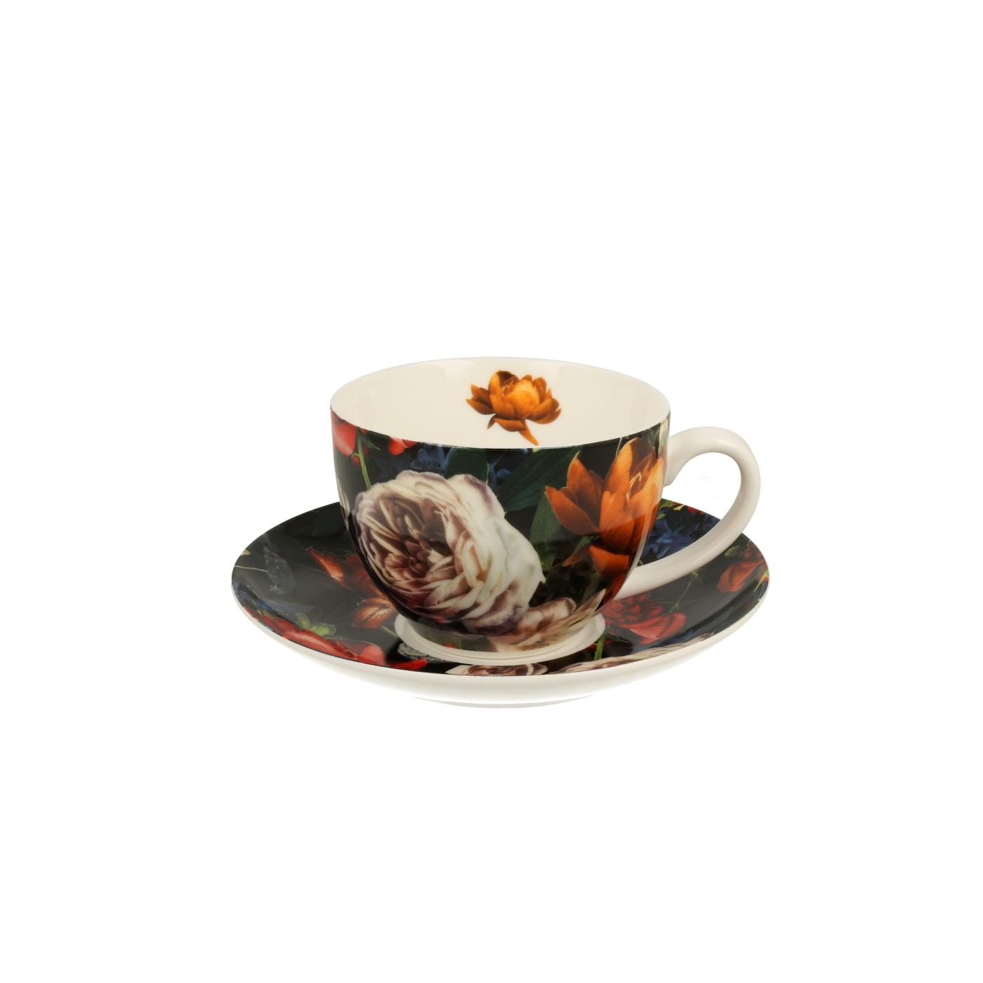 Csésze + tányér szett, porcelán, Dark Flowers, 240 ml - 3