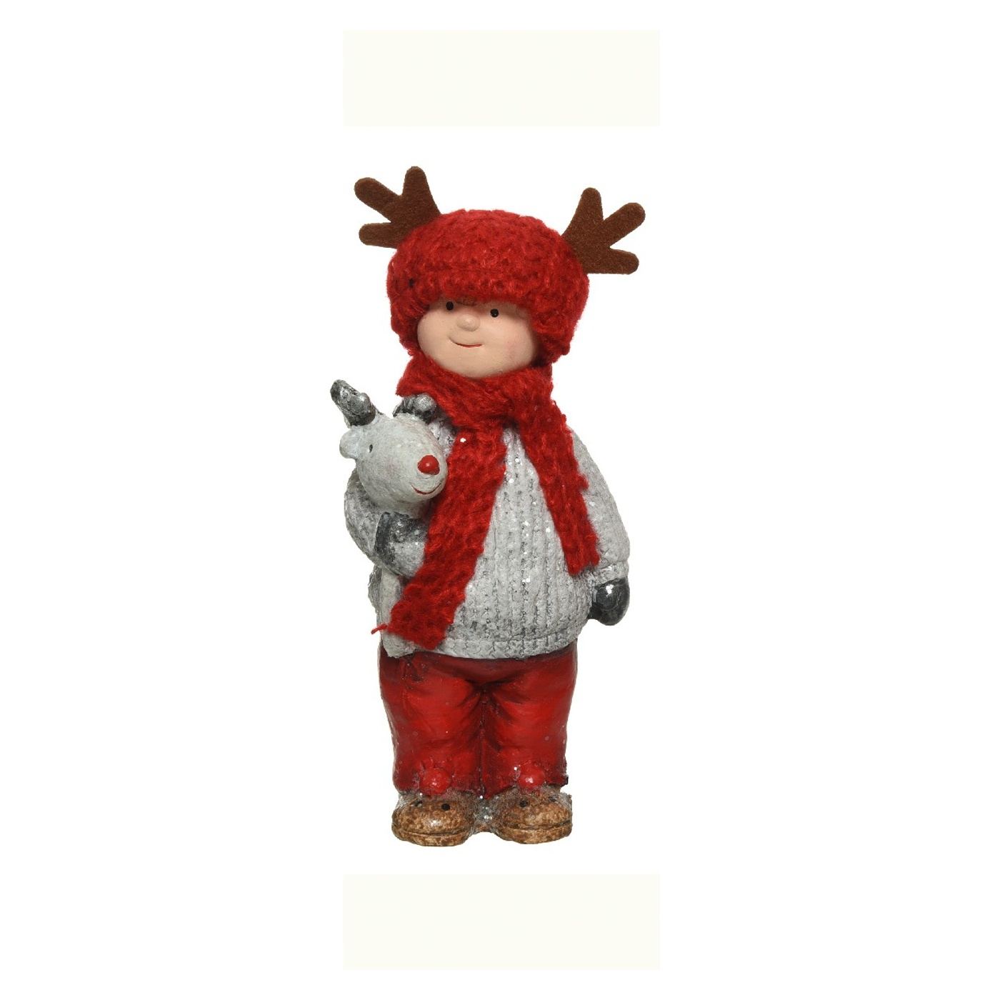 Kerámia figura gyermek, piros ruhában, 15.5 cm - 2