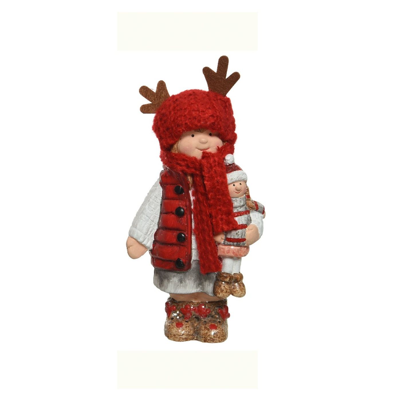 Kerámia figura gyermek, piros ruhában, 15.5 cm - 3
