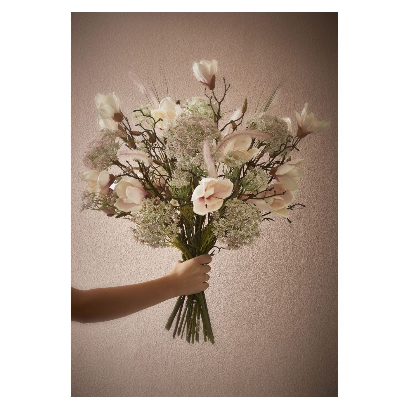 Mesterséges Magnolia virág, világosrózsaszín, 88 cm - 3