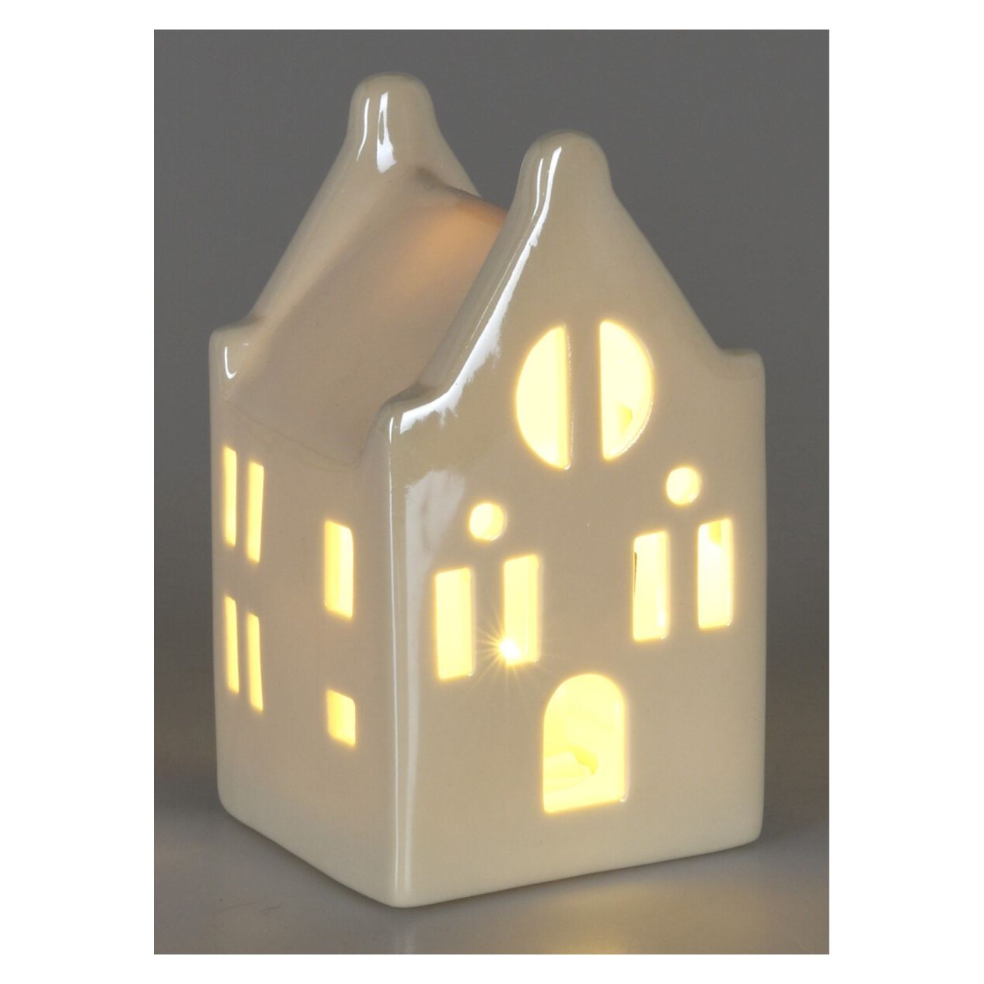 Dekoráció házikó, fehér, LED, 10 cm - 6