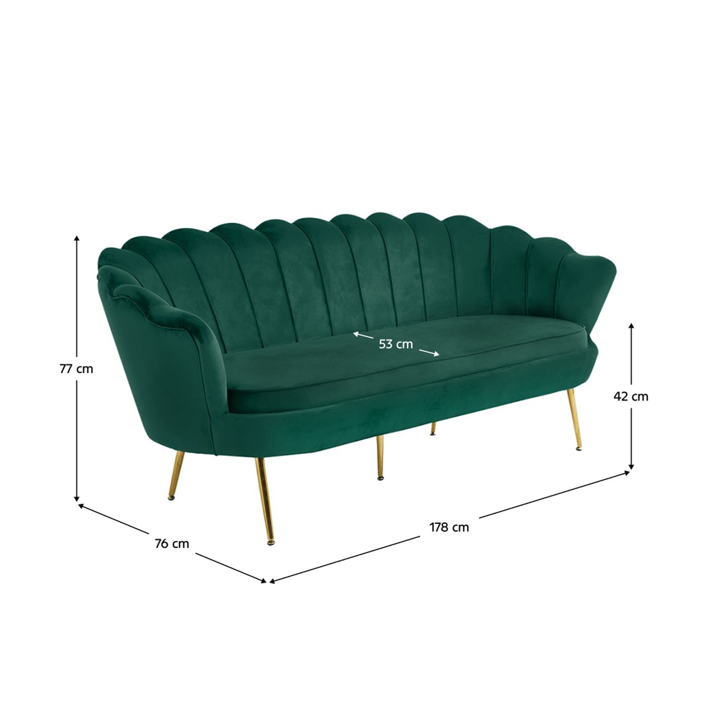 Prémium kanapé, 3 személyes, smaragdzöld bársony / arany króm anyagú, art deco stílusú, Noblin - 2