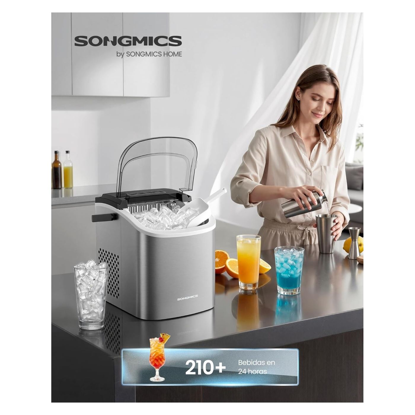 SONGMICS Jégkocka készítő, 12 kg/24h, 2 méret, Öntisztító, 31x25x32 cm, Szürke - 2