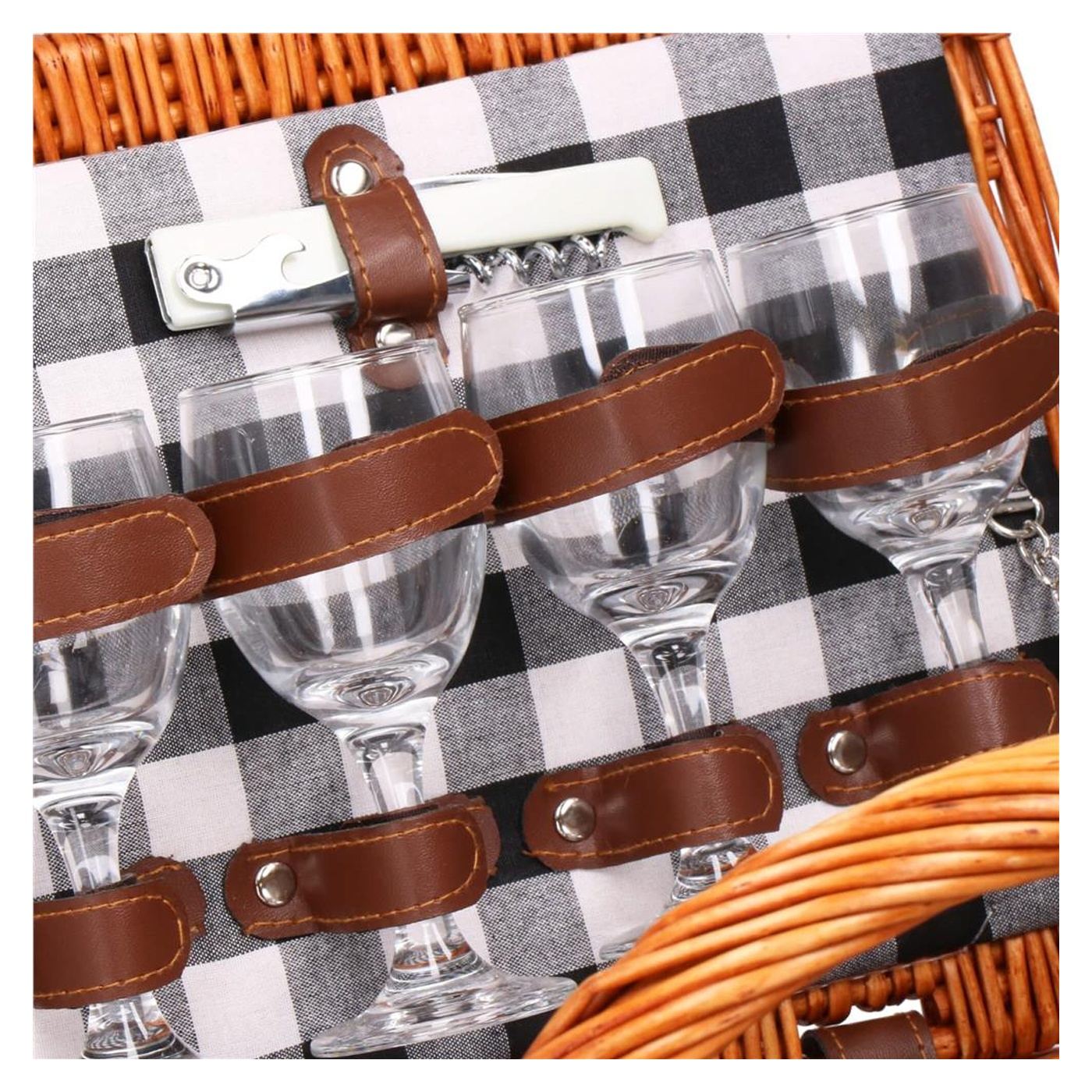 Deluxe 4 személyes fonott piknik kosár étkészlettel és evőeszközökkel, szigetelt, barna - 12