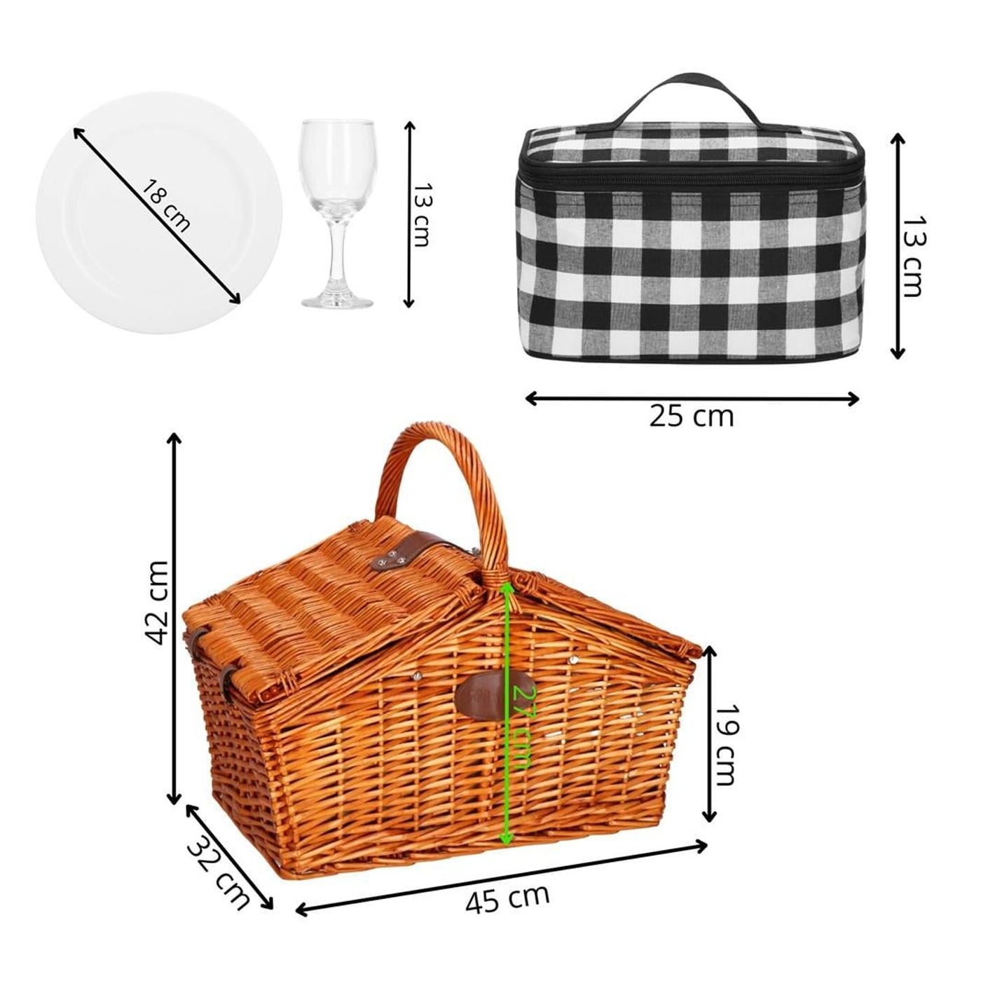 Deluxe 4 személyes fonott piknik kosár étkészlettel és evőeszközökkel, szigetelt, barna - 18