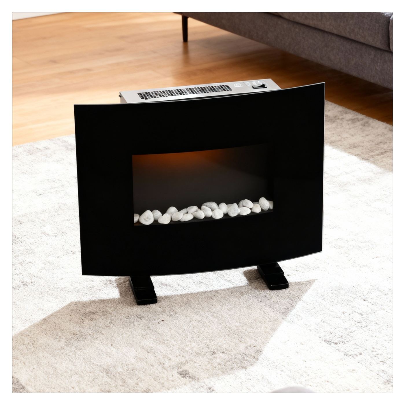 Elektromos kandalló, padlóra vagy falra szerelhető, lánghatás, 2000W, 2 fűtési fokozat, távirányító, 61x14x48 cm, fekete - 2