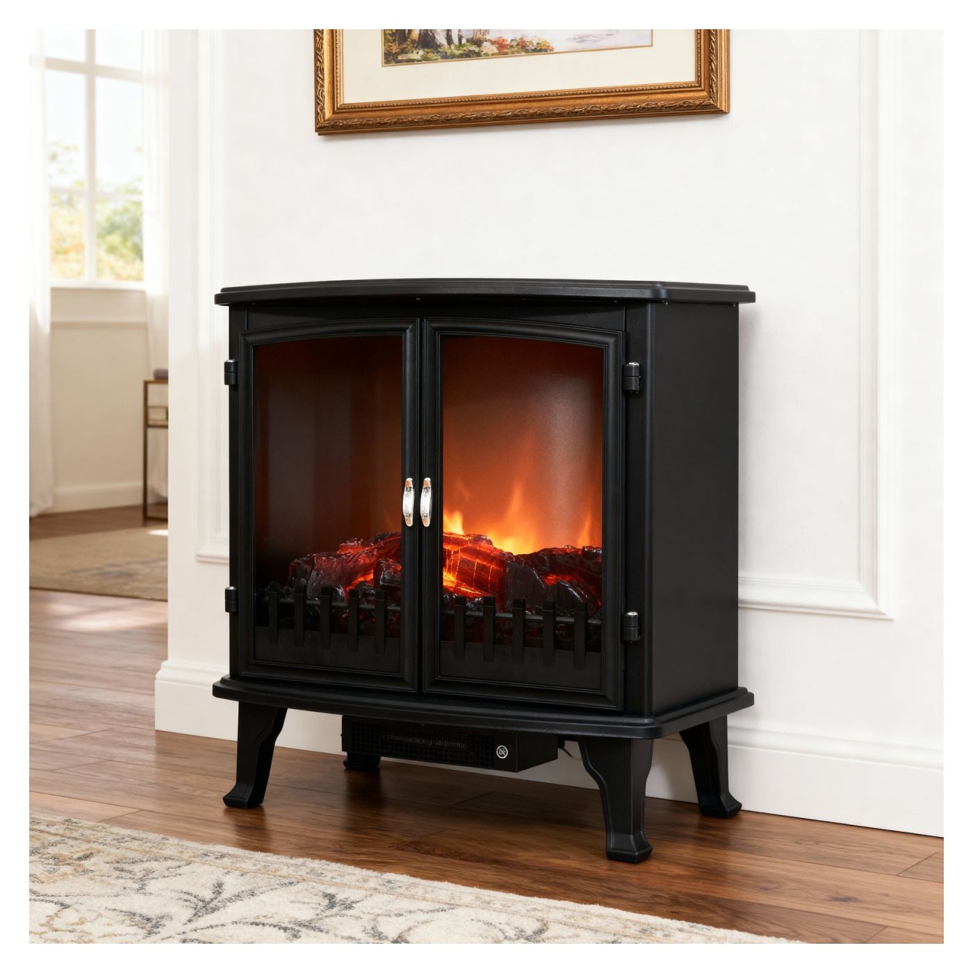 Elektromos kandalló lánghatással, 1800W, 2 fűtési fokozat, beépített ventilátor, 63x35x70 cm, fekete - 3