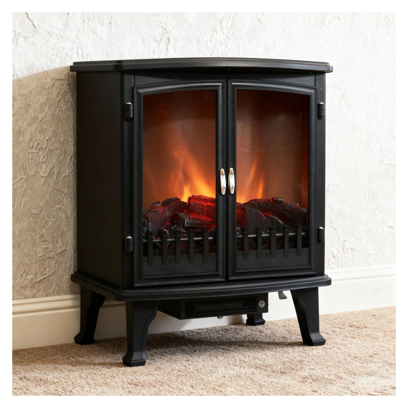 Elektromos kandalló lánghatással, 1800W, 2 fűtési fokozat, beépített ventilátor, 63x35x70 cm, fekete - 4