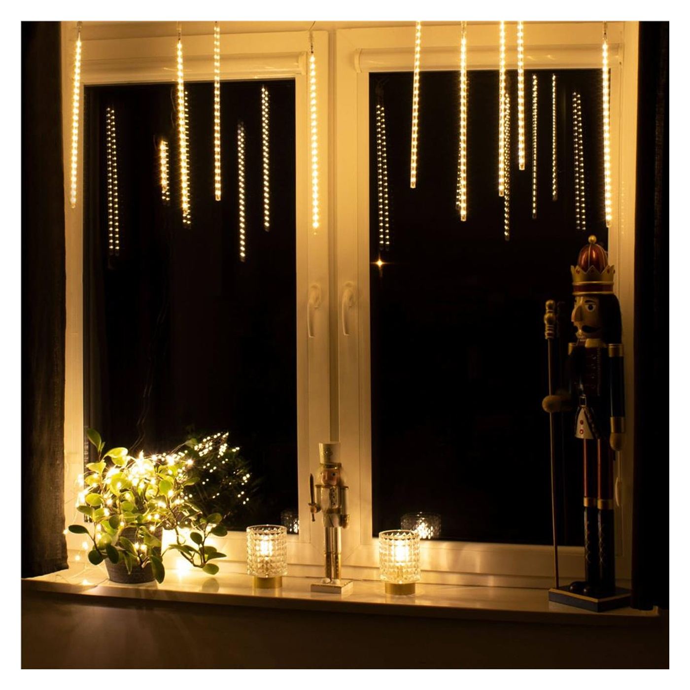 (DL) Karácsonyi fényfüzér, 8 cső, 30cm, 144 LED, hullócsillag, sárga - 14