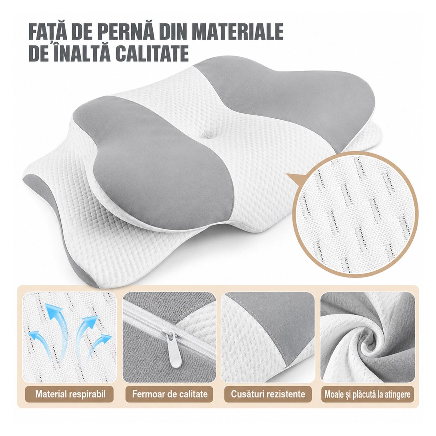 Huzat párnához 65 x 40 az ortopédiai Linomag® párna számára, cserélhető huzat, légáteresztő, mosható, antiallergén, fehér/világo - 2