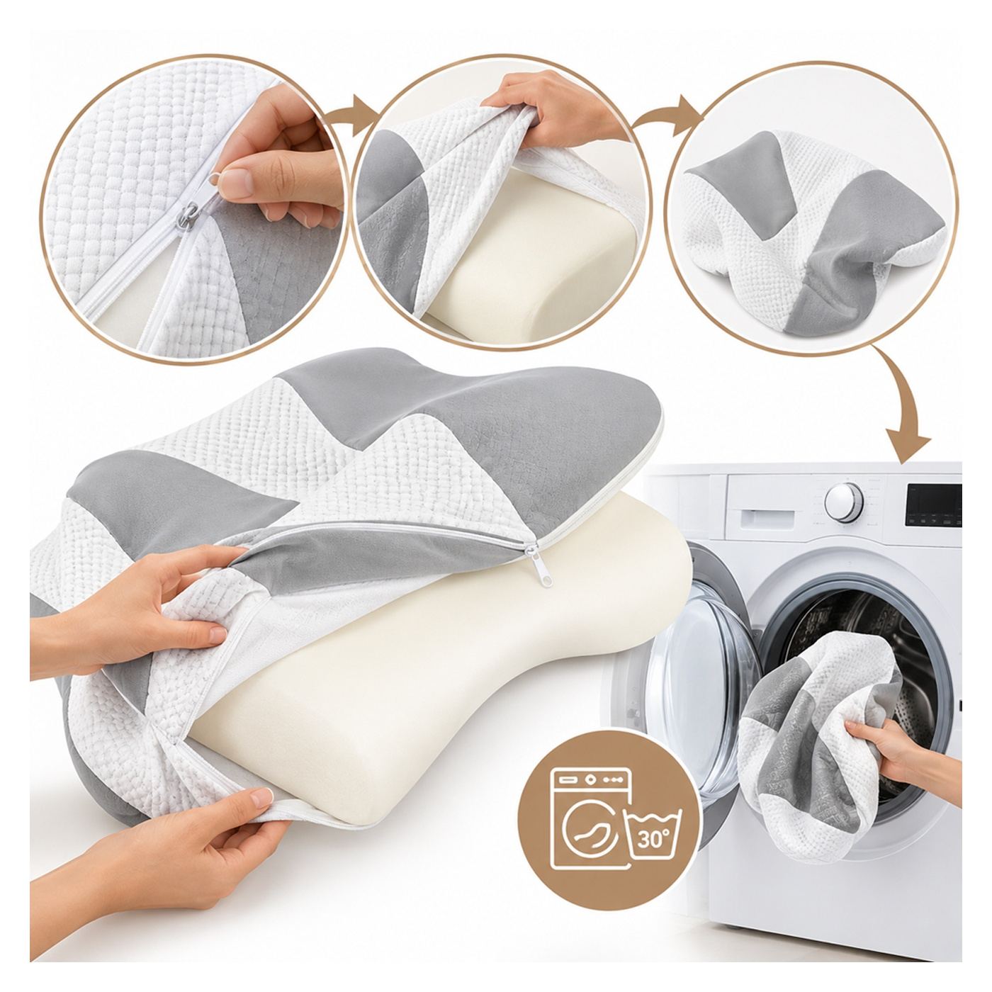 Huzat párnához 65 x 40 az ortopédiai Linomag® párna számára, cserélhető huzat, légáteresztő, mosható, antiallergén, fehér/világo - 4