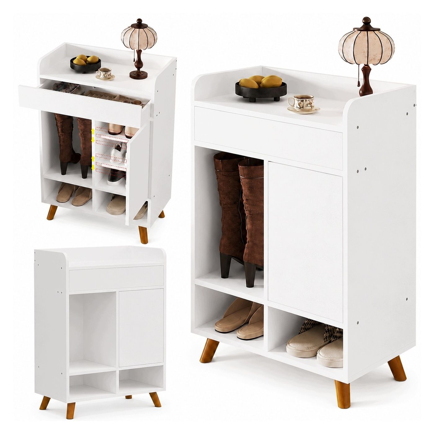 Dulap alb, spațios, pentru încălțăminte, cu sertar, 60 cm