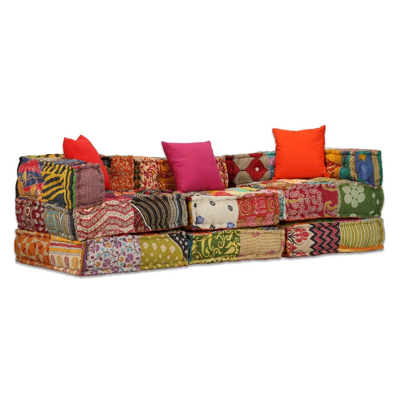 Canapea puf modulară cu 3 locuri, petice, material textil