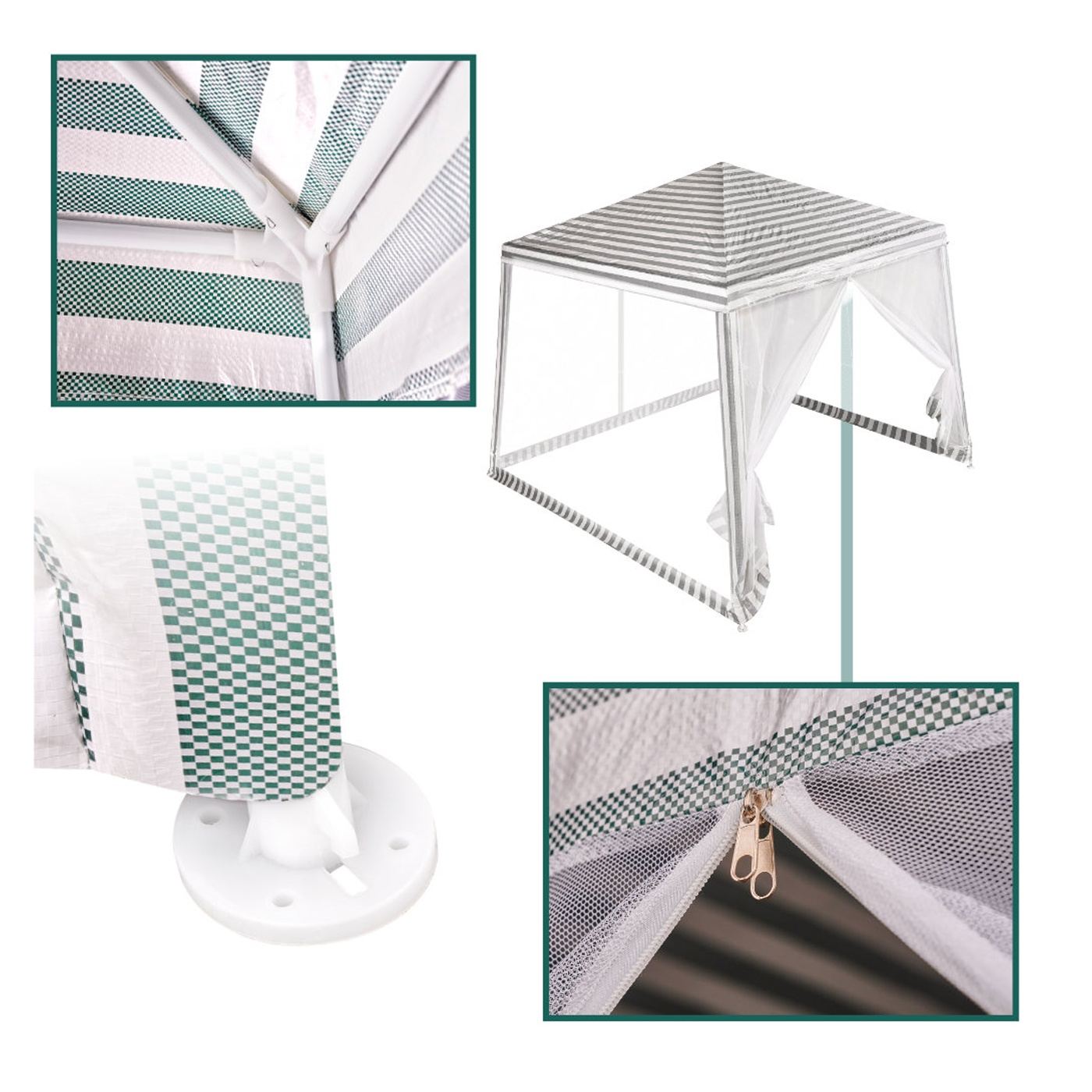 Kerti pavilon, Party sátor, Szúnyoghálós sátor, Fehér/Zöld színű, 3 x 3 m méretű - 3