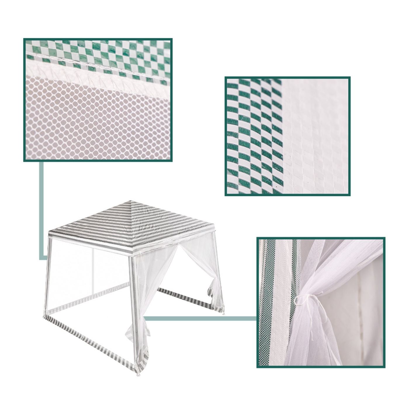 Kerti pavilon, Party sátor, Szúnyoghálós sátor, Fehér/Zöld színű, 3 x 3 m méretű - 5