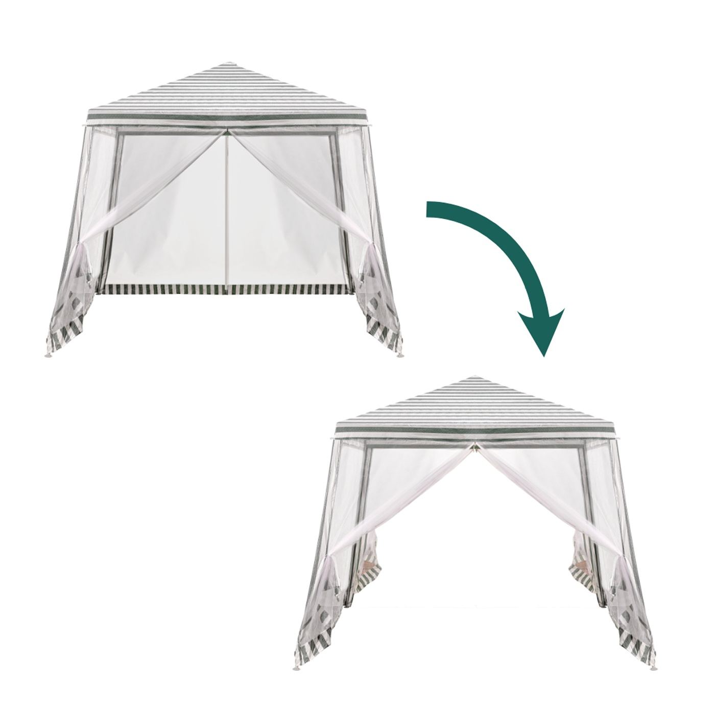 Kerti pavilon, Party sátor, Szúnyoghálós sátor, Fehér/Zöld színű, 3 x 3 m méretű - 7