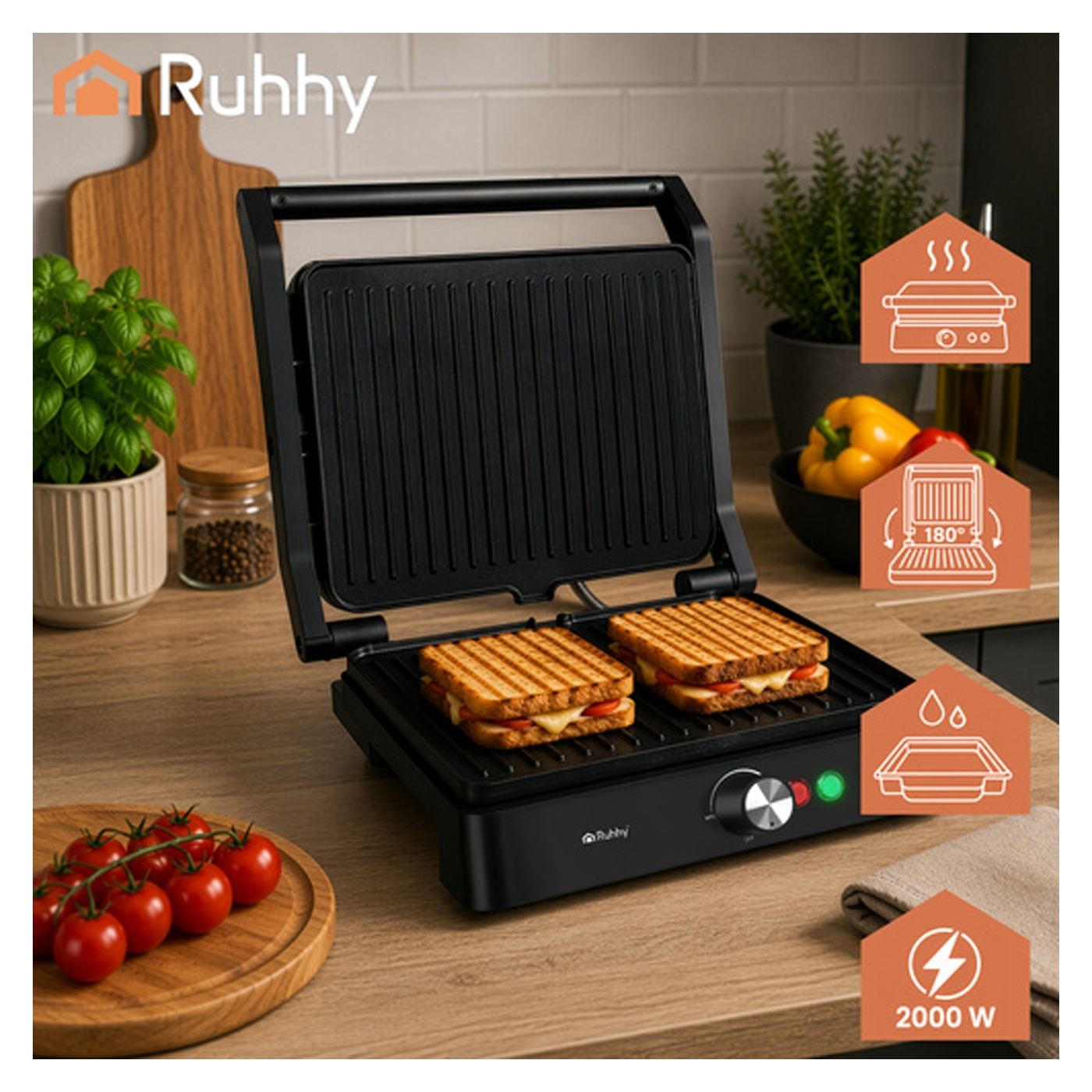 Elektromos kontaktgrill Ruhhy 26176 2000W – Szendvicssütő - 2