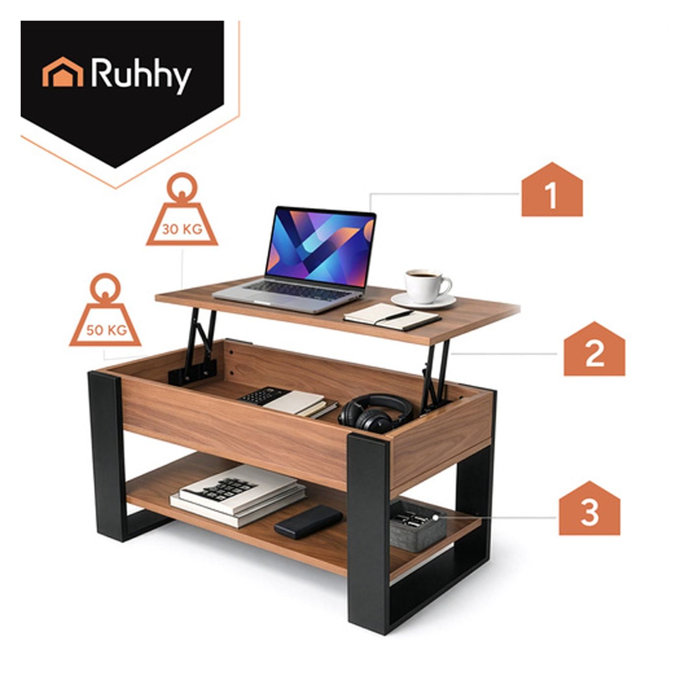 Ruhhy dohányzóasztal 92x51x45 cm – Nappali asztal - 10