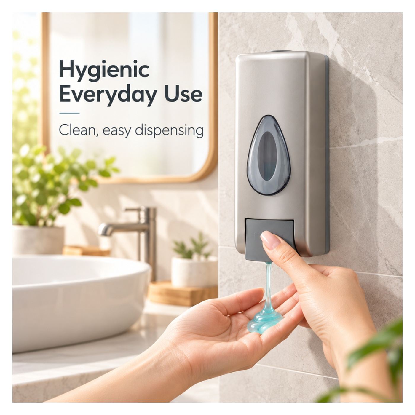 Alista Home® Folyékony szappanadagoló 350 ml, manuális pumpa, falra szerelhető, ezüst - 3