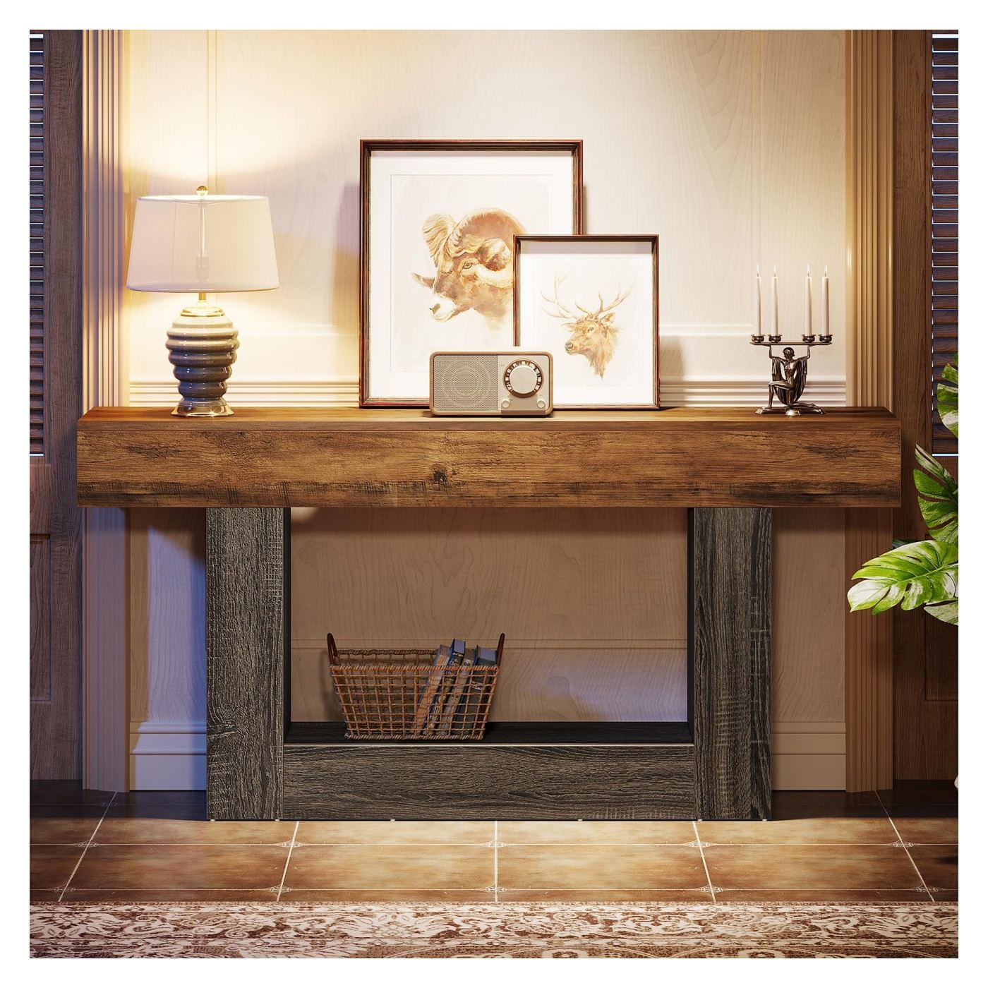 Előszoba/Nappali Konzol Asztal, Blackswan Design Farmhouse M9, Barna és Fekete Fa, 160x30x80 cm - 3
