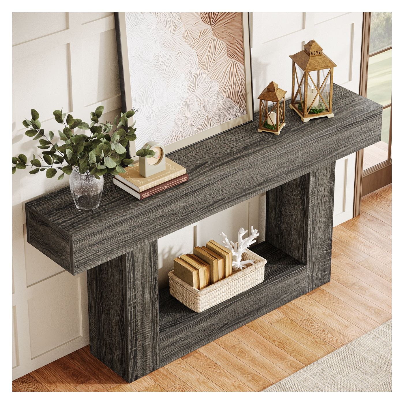 Előszoba/Nappali Konzol Asztal, Blackswan Design Farmhouse M10, Fekete Fa, 160x30x80 cm - 4