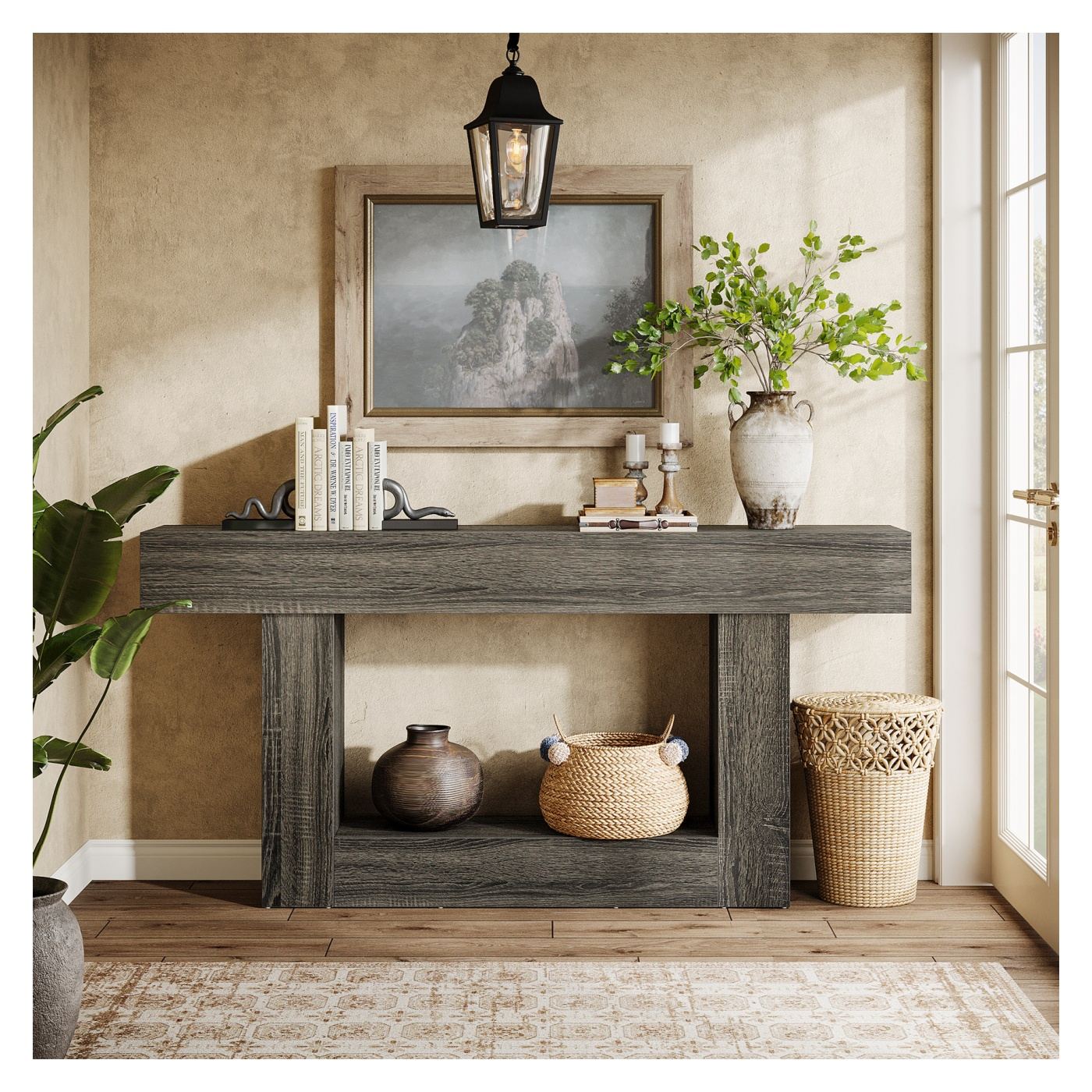 Előszoba/Nappali Konzol Asztal, Blackswan Design Farmhouse M10, Fekete Fa, 160x30x80 cm - 6