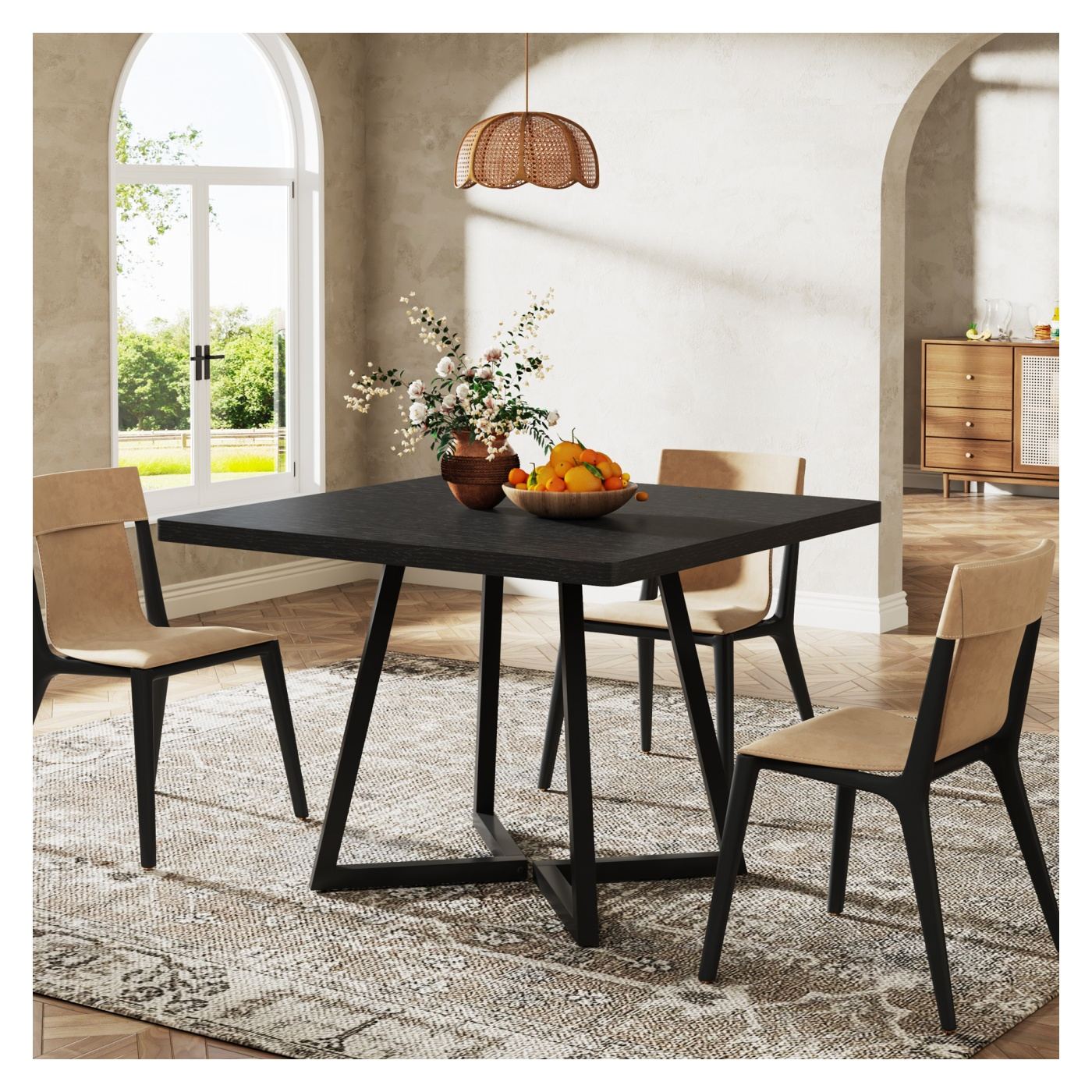 Étkezőasztal / Konyhaasztal, Blackswan Design Nexus M3 modell, rusztikus megjelenés és fekete fém váz, 80x80x75 cm - 7