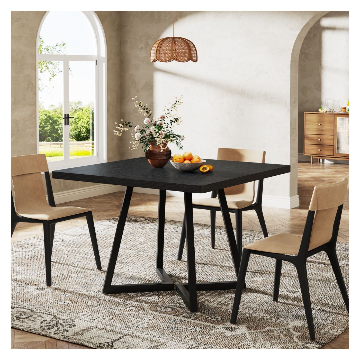 Étkezőasztal / Konyhaasztal, Blackswan Design Nexus M3 modell, rusztikus megjelenés és fekete fém váz, 80x80x75 cm - 11