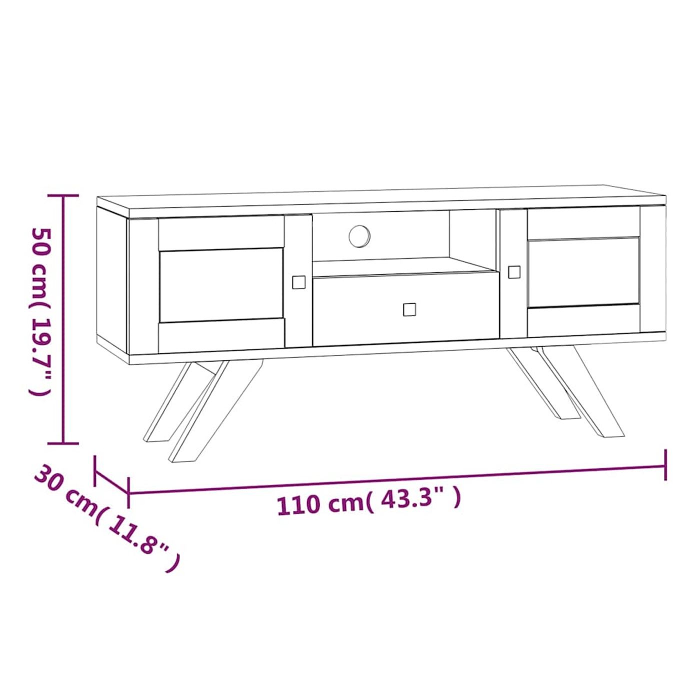 TV omarica, 110x30x50 cm, masivni tikov les - 17