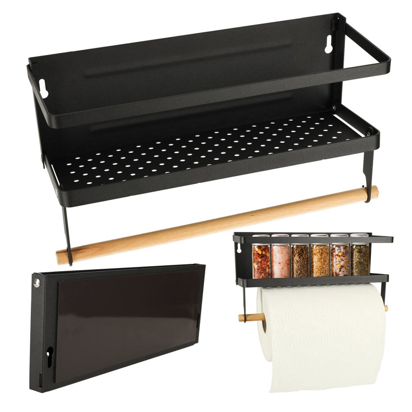 Raft magnetic de frigider 2in1, pentru condimente și prosop de bucătărie — imaginea 5