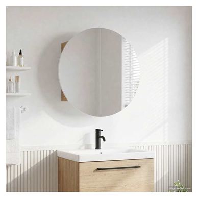 Dulap de baie cu oglindă rotundă și LED, stejar, 54x54x17,5 cm — imaginea 3